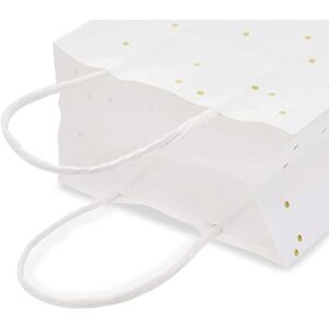 25 Pack Small White Gift Bags with Handles and Gold Foil Polka Dots (9 x 5 x 3 In)