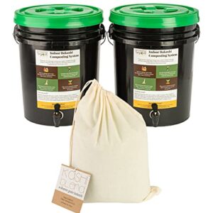 2 bucket indoor bokashi composting system - kitchen compost buckets with a spout - air tight gamma seal lid - practical way to collect all your organic waste - 5lbs of kashi blend