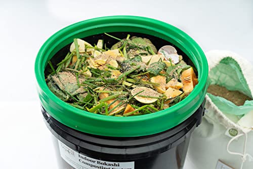 2 Bucket Indoor Bokashi Composting System - Kitchen Compost Buckets with A Spout - Air Tight Gamma Seal Lid - Practical Way to Collect All Your Organic Waste - 5lbs of Kashi Blend
