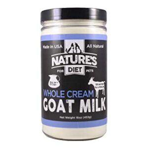 Nature's Diet Pet Dried Whole Cream Goat Milk for use as High Protein, Hypoallergenic Digestion, Nutrition and Anti-inflammatory Powdered Instant Meal Topper (16 oz = 53 Cups or 159 Servings)