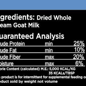 Nature's Diet Pet Dried Whole Cream Goat Milk for use as High Protein, Hypoallergenic Digestion, Nutrition and Anti-inflammatory Powdered Instant Meal Topper (16 oz = 53 Cups or 159 Servings)