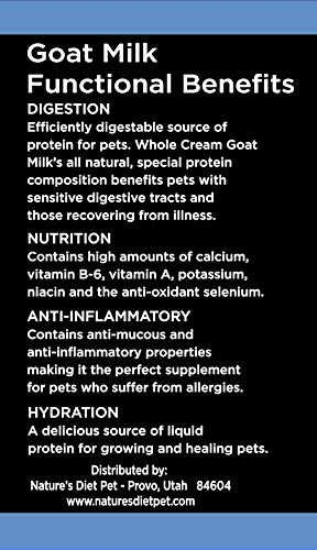 Nature's Diet Pet Dried Whole Cream Goat Milk for use as High Protein, Hypoallergenic Digestion, Nutrition and Anti-inflammatory Powdered Instant Meal Topper (16 oz = 53 Cups or 159 Servings)