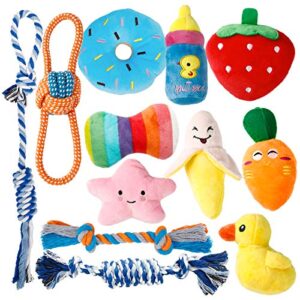 toozey puppy toys, 12 pack puppy toys for teething small dogs, cute dog toys small dogs, stuffed plush squeaky small dog toys, non-toxic and safe ropes puppy chew toys