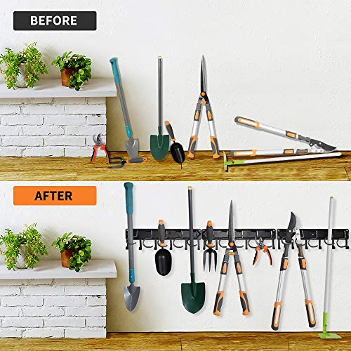 YueTong 68" All Metal Garden Tool Organizer,Adjustable Garage Wall Organizers and Storage,Heavy Duty Wall Mount Holder with Hooks for Broom,Rake,Mop,Shovel(4 Pack)