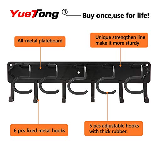 YueTong 68" All Metal Garden Tool Organizer,Adjustable Garage Wall Organizers and Storage,Heavy Duty Wall Mount Holder with Hooks for Broom,Rake,Mop,Shovel(4 Pack)