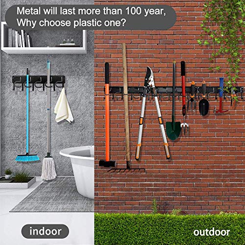 YueTong 68" All Metal Garden Tool Organizer,Adjustable Garage Wall Organizers and Storage,Heavy Duty Wall Mount Holder with Hooks for Broom,Rake,Mop,Shovel(4 Pack)