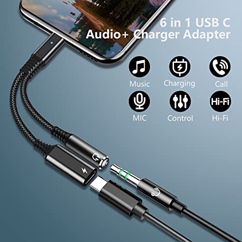 Samsung Galaxy S23 Headphone Adapter, 2 in 1 USB C to 3.5mm Audio Jack Hi-Res DAC and 60W Fast Charging Dongle Compatible with Pixel 7/7Pro/6/6Pro/5, Samsung Galaxy S23Ultra/S22+/S21FE/S20FE/S21/A53