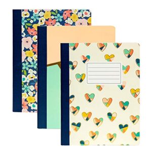 pukka pad, carpe diem composition notebooks - 3 pack of journals featuring 140 pages of college ruled 80gsm paper with sturdy cover stock - 9.75 x 7.5in - floral love