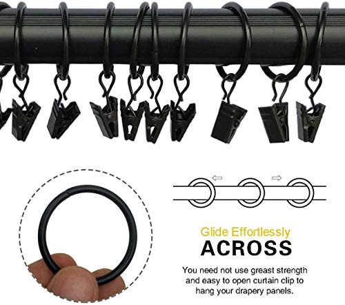 20 Pack Rustproof Curtain Rings with Strong Clips, Drapery Rings 2 Inch Internal Diameter