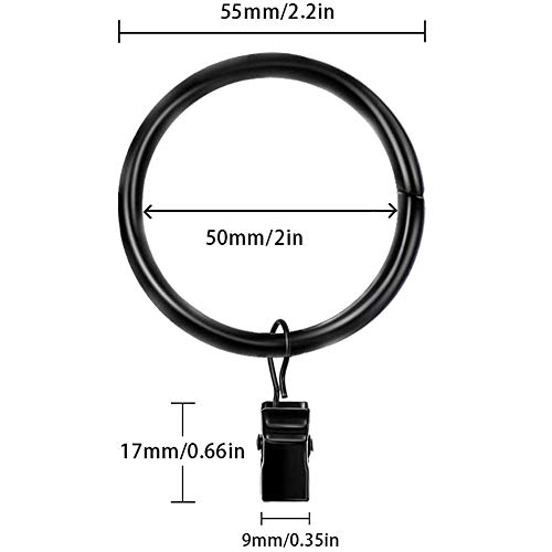 20 Pack Rustproof Curtain Rings with Strong Clips, Drapery Rings 2 Inch Internal Diameter