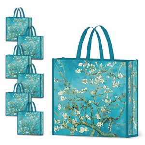 nymphfable 6 pack grocery bags reusable almond blossoms shopping bags waterproof tote bag gift bags 50lbs