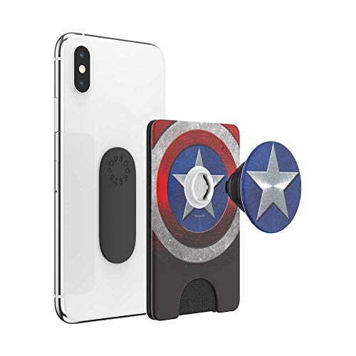 PopSockets Phone Wallet with Expanding Grip, Phone Card Holder, Wireless Charging Compatible, Marvel - Captain America