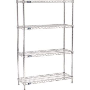 nexel 12" x 36" x 54", 4 tier adjustable wire shelving unit, nsf listed commercial storage rack, chrome finish, leveling feet