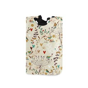 qilmy 22.7’’ floral bird waterproof foldable laundry hamper, dirty clothes laundry basket, storage organizer for toy collection
