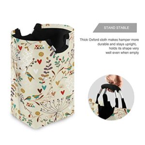 Qilmy 22.7’’ Floral Bird Waterproof Foldable Laundry Hamper, Dirty Clothes Laundry Basket, Storage Organizer for Toy Collection