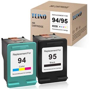teino remanufactured ink cartridge replacement for hp 94 95 use with hp officejet 100 h470 7310 7410 150 7210 photosmart 8150 8450 2710 deskjet 460 6540 9800 psc 2355 (black, tri-color, 2-pack)