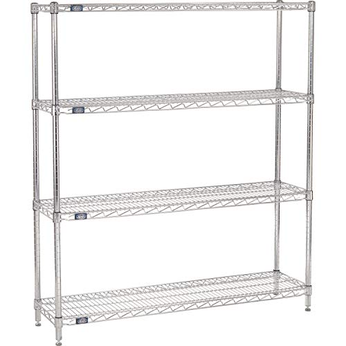 Nexel 12" x 48" x 54", 4 Tier Adjustable Wire Shelving Unit, NSF Listed Commercial Storage Rack, Chrome Finish, leveling feet