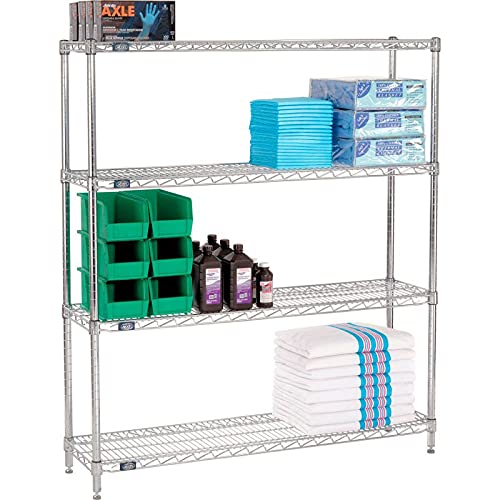 Nexel 12" x 48" x 54", 4 Tier Adjustable Wire Shelving Unit, NSF Listed Commercial Storage Rack, Chrome Finish, leveling feet