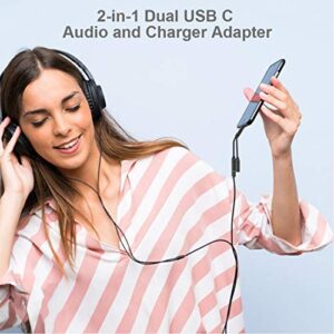 USB C Splitter, USB C Headphone and Charger Adapter, 2-in-1 Type C Splitter Audio Dongle Cable Fast Charging Adapter Compatible with Google Pixel 4/3/2 XL/Samsung Galaxy S21 S20 + Note 20 10 / Huawei