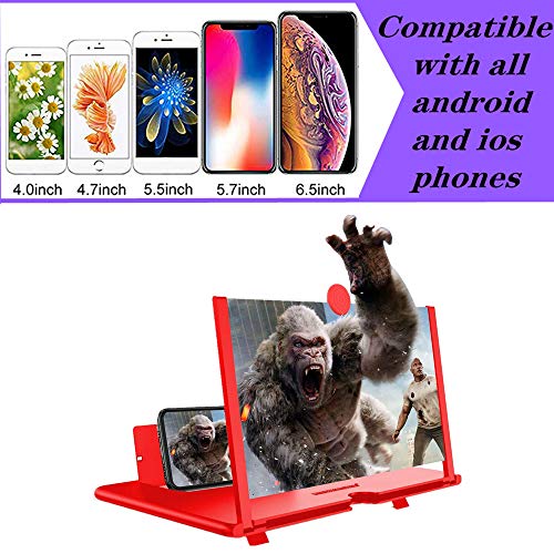 3D Screen Magnifier Amplifier, Boolian,HD Amplifier Projector for Movies, Videos and Games. Foldable Phone Stand with Screen Amplifier for All Smartphones (red)