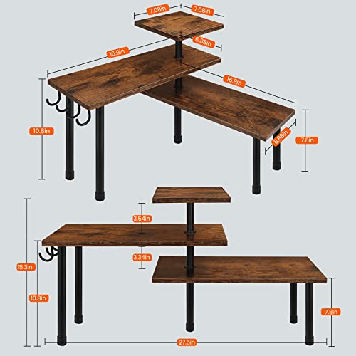 Homode Kitchen Countertop Organizer Corner Shelf, 3 Tier Bathroom Counter Organizer, Space Saving Organization Storage Shelves for Kitchen Counter, Spice Rack, Coffee Table, Over Sink, Rustic Brown
