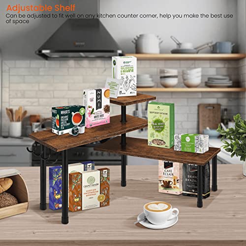 Homode Kitchen Countertop Organizer Corner Shelf, 3 Tier Bathroom Counter Organizer, Space Saving Organization Storage Shelves for Kitchen Counter, Spice Rack, Coffee Table, Over Sink, Rustic Brown