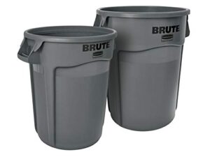 rubbermaid commercial products-2136382 brute heavy-duty round trash/garbage can with venting channels - 44 gallon - gray (pack of 2)
