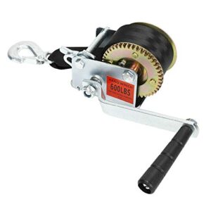 vowagh 600lbs 26ft 2" hand winch hand crank strap gear winch fit for atv boat trailer heavy duty