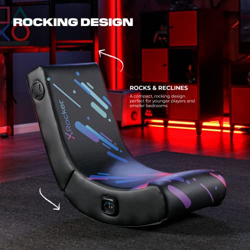 X Rocker Galaxy Printed PU Floor Gaming Chair, Headrest Mounted Speakers, 2.0 Bluetooth Audio System, Wireless, Recliner, 5110201, 33.46" x 25.59" x 16.14", Black