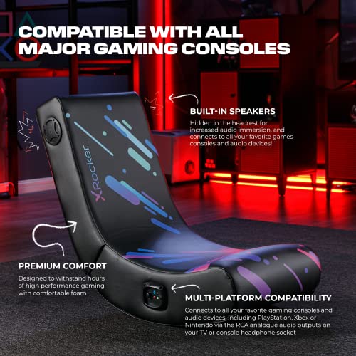 X Rocker Galaxy Printed PU Floor Gaming Chair, Headrest Mounted Speakers, 2.0 Bluetooth Audio System, Wireless, Recliner, 5110201, 33.46" x 25.59" x 16.14", Black