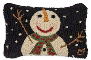 chandler 4 corners artist-designed happy snowman hand-hooked wool decorative petite throw pillow (8” x 12”)