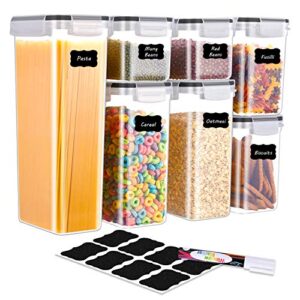 binlan food storage containers - [7 piece] airtight food storage containers - large kitchen pantry storage container set - dispenser keepers with 20 labels & pen - black