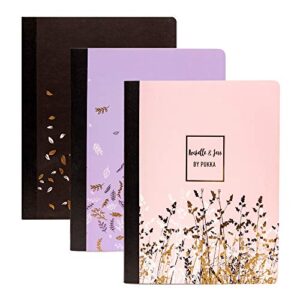 pukka pad, composition notebooks - 3 pack of journals featuring 140 pages of college ruled 80gsm paper with sturdy cover stock - 9.75 x 7.5in - rochelle and jess