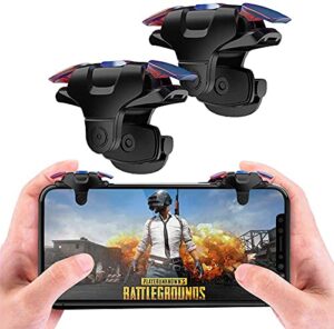 yevior [1 pair ] mobile game controller trigger for iphone android, pubg cellphone gaming joystick 4 fingers operation, with sensitive shoot aim keys for fornite/knives out/rules of survival