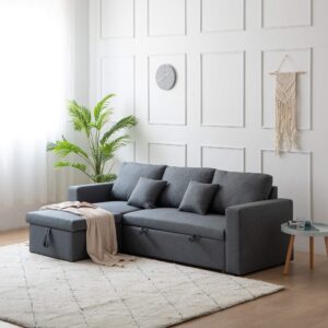 kingway sectional sofa bed with storage convertible chaise sofabed, w83d53h36, gray