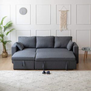 Kingway Sectional Sofa Bed with Storage Convertible Chaise Sofabed, W83D53H36, Gray