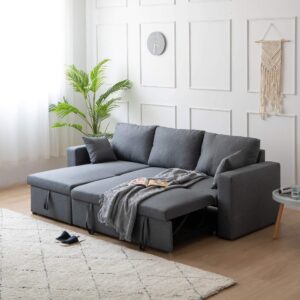 Kingway Sectional Sofa Bed with Storage Convertible Chaise Sofabed, W83D53H36, Gray