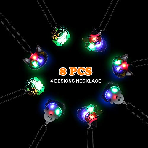 Twister.CK 54 PCS Halloween Party Favors for Kids, 40 Pack LED Light Up Rings, 8 Pack LED Light Up Necklaces, 6 Pack Halloween Temporary Tattoo Glowing Stickers, Glow in the Dark Party Supplies Halloween LED Light Up Toys Non Candy Halloween Treats Goodie