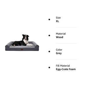 Eterish Extra Large Orthopedic Dog Bed for Medium, Large, Extra Large Dogs up to 100 lbs, 4 inches Thick Egg-Crate Foam Bolster Dog Sofa Couch Bed with Removable Cover, Pet Bed Machine Washable, Grey