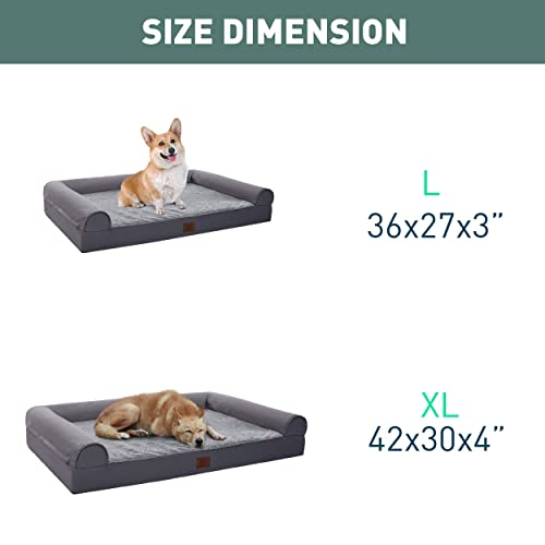 Eterish Extra Large Orthopedic Dog Bed for Medium, Large, Extra Large Dogs up to 100 lbs, 4 inches Thick Egg-Crate Foam Bolster Dog Sofa Couch Bed with Removable Cover, Pet Bed Machine Washable, Grey