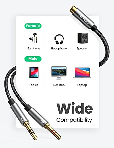UGREEN Headphone Splitter for Computer & 3.5mm Headphone Extension Cable 3FT Male to Female Bundle
