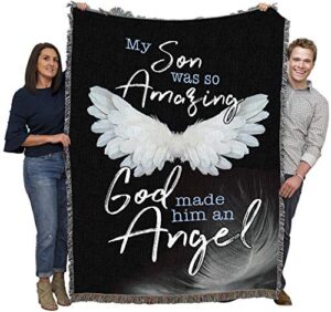 my son was so amazing god made him an angel blanket - sympathy bereavement gift tapestry throw woven from cotton - made in the usa (72x54)