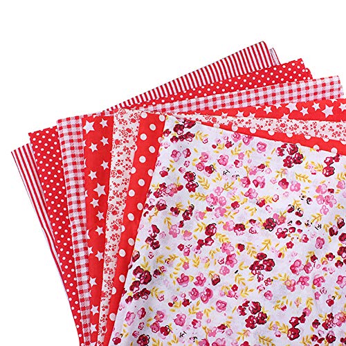 Gaweb 7Pcs 25x25cm Floral Patchwork Cotton Fabric Plain Cloth for DIY Sewing Quilting for Patchwork, Sewing Tissue to Patchwork,Squares Bundles Red