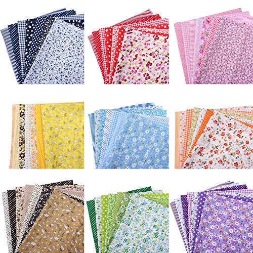 Gaweb 7Pcs 25x25cm Floral Patchwork Cotton Fabric Plain Cloth for DIY Sewing Quilting for Patchwork, Sewing Tissue to Patchwork,Squares Bundles Red
