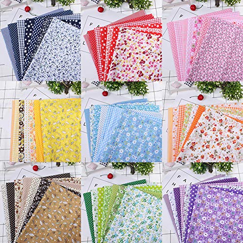 Gaweb 7Pcs 25x25cm Floral Patchwork Cotton Fabric Plain Cloth for DIY Sewing Quilting for Patchwork, Sewing Tissue to Patchwork,Squares Bundles Red