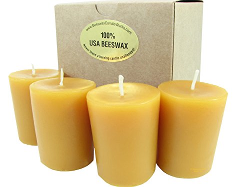 Beeswax Candle Works, Large 19-Hour Votives (Pack of 4) 100% USA Beeswax