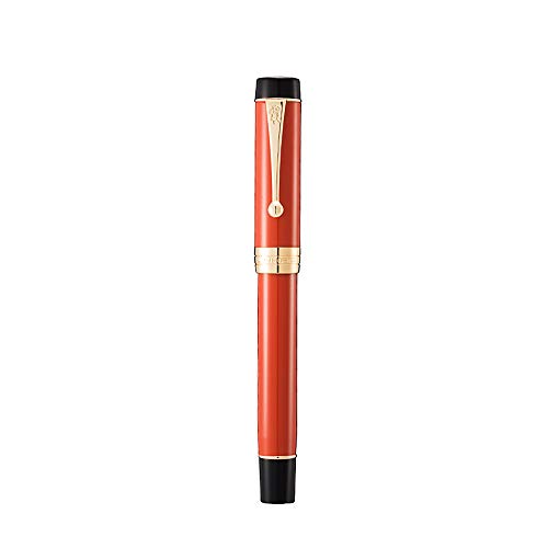 Jinhao Classic Fountain Pen Orange Red Celluloid, Medium Nib with Conveter and Pen Case Set