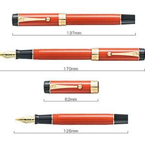 Jinhao Classic Fountain Pen Orange Red Celluloid, Medium Nib with Conveter and Pen Case Set