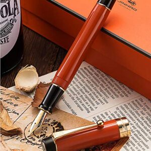 Jinhao Classic Fountain Pen Orange Red Celluloid, Medium Nib with Conveter and Pen Case Set