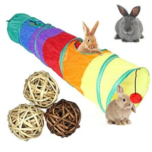 bunny hideout, rabbit tunnels and tubes, 3 pack of grass balls - collapsible hideaway small animal activity tunnel toys for chinchillas ferrets guinea pigs gerbils hamsters rats, size - 47 x 10 in
